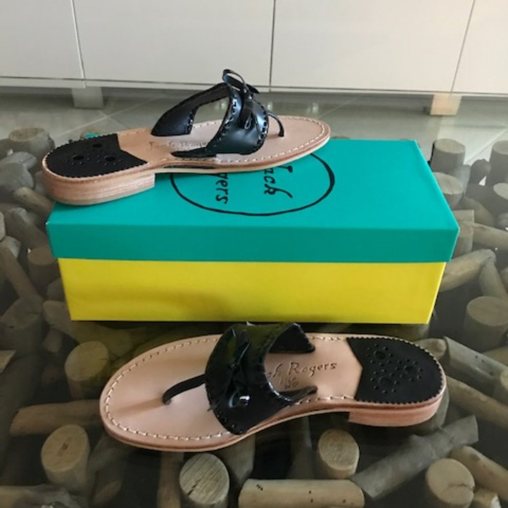 JACK ROGERS Adeline Black Leather Sandals
